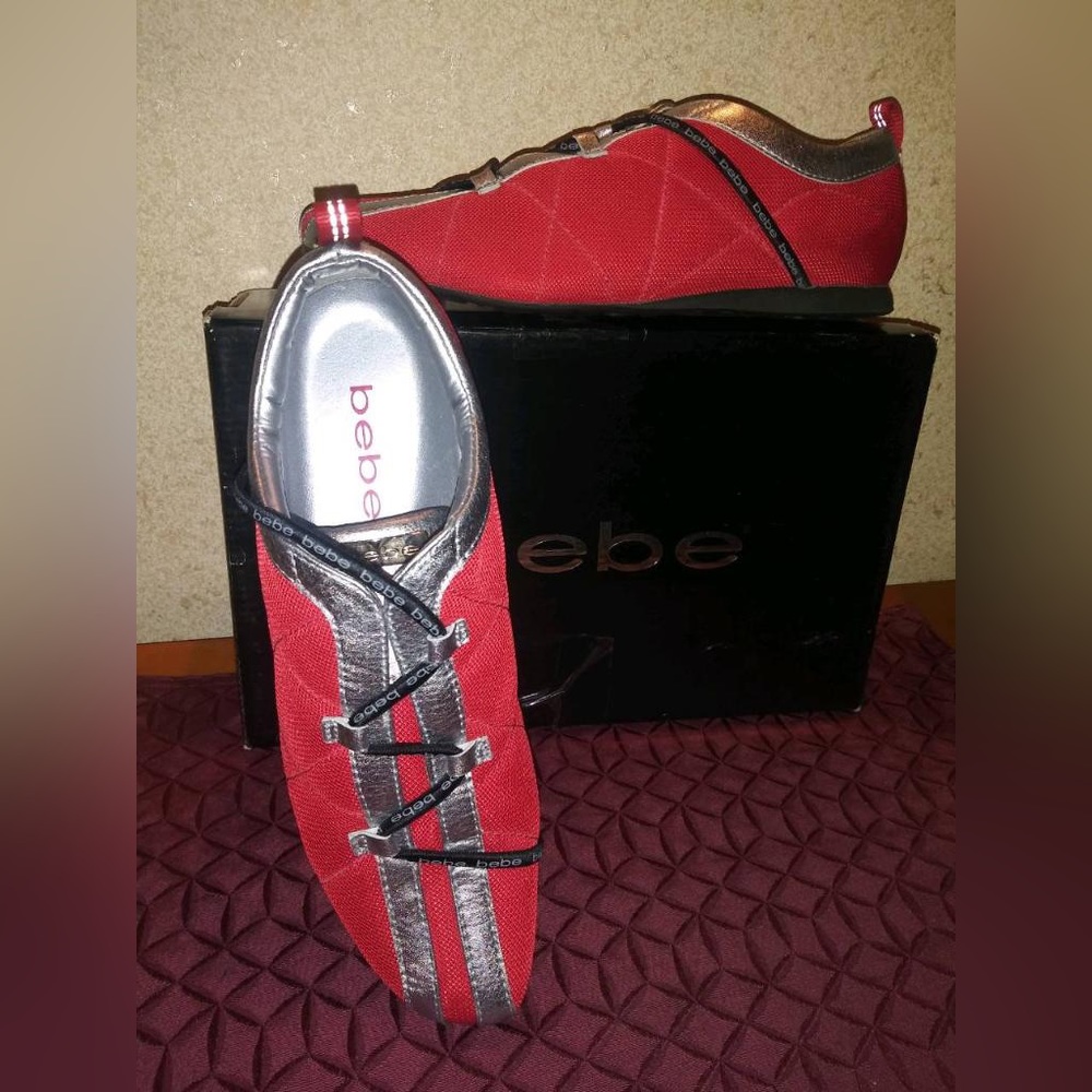 Bebe red fabric sneakers in size 8. New with box.